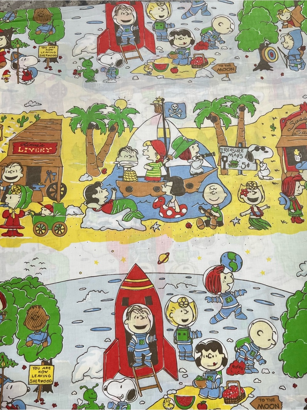 Vintage Peanuts Charlie Brown Space Snoopy West Twin Flat Sheet - Picture 2 of 6